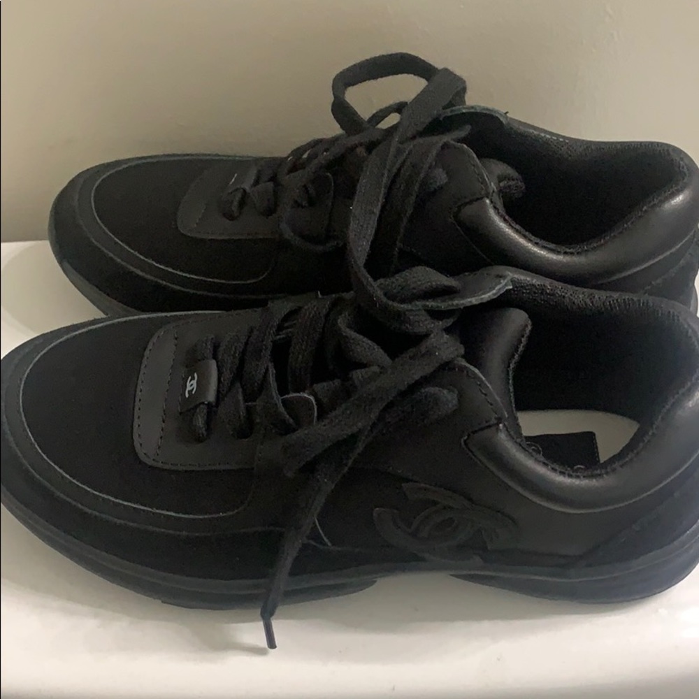 Chanel Low Top Trainer CC Triple Black Suede
